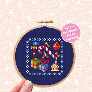 Mini Christmas cross stitch pattern download PDF Winter holiday embroidery PDF Small cross stitch chart DIY Christmas gifts Tiny pattern #N1