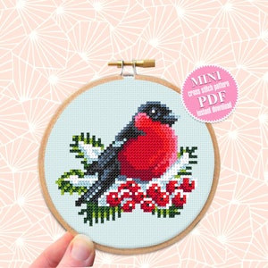 Bullfinch cross stitch pattern download PDF Christmas cross stitch chart, Simple beginner stitch, Christmas bird pattern digital PDF #N12