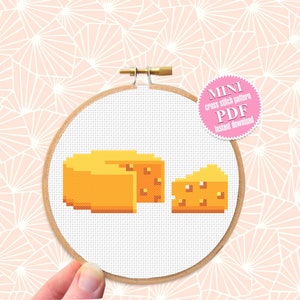 Cheese small cross stitch pattern PDF Mini cross stitch chart, Minimalistic food cross stitch Instant download PDF, Cheese lover gift #F13