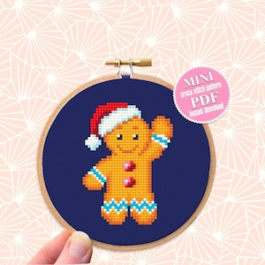 Small Christmas cross stitch pattern download PDF Cute gingerbread man cross stitch Christmas pattern digital Winter holiday embroidery #N9