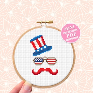 USA hat cross stitch pattern PDF download Independence Day 4th of July, Patriotic cross stitch chart, Uncle Sam Hat Mini cross stitch #T19