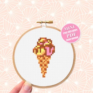 Ice cream small cross stitch pattern PDF Mini cross stitch chart, Minimalistic food cross stitch Instant download PDF, Kitchen decor #F9
