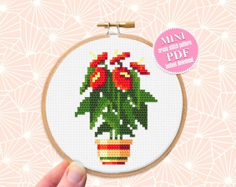 Red flower plant cross stitch pattern PDF download Simple mini cross stitch chart, Easy small cross stitch Anthurium, Plant lover gift #P20