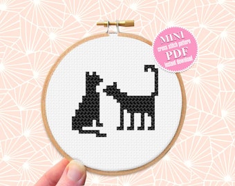 Small cross stitch pattern download PDF Mini black cat cross stitch chart, Quick beginner stitch Cat lover gift Cute animal cross stitch #K6
