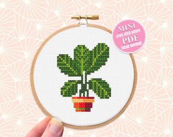 Mini plant cross stitch pattern download PDF, Small floral cross stitch chart, Quick cross stitch sampler, Potted plants embroidery PDF #P18