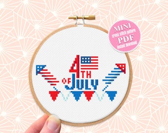 Independence Day july 4 cross stitch pattern PDF download American flag cross stitch chart, Patriotic cross stitch, Firework embroidery #T20