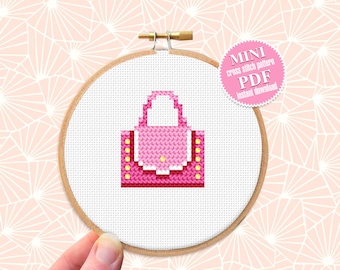 Small handbag cross stitch pattern download PDF, Mini cross stitch chart, Quick beginner stitch, Tiny hand embroidery PDF #O5