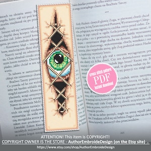 Halloween bookmark cross stitch pattern PDF download Gothic cross stitch chart, Creepy eyes handmade bookmark pattern digital PDF #B177