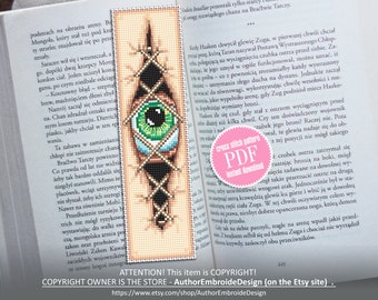 Halloween bookmark cross stitch pattern PDF download Gothic cross stitch chart, Creepy eyes handmade bookmark pattern digital PDF #B177