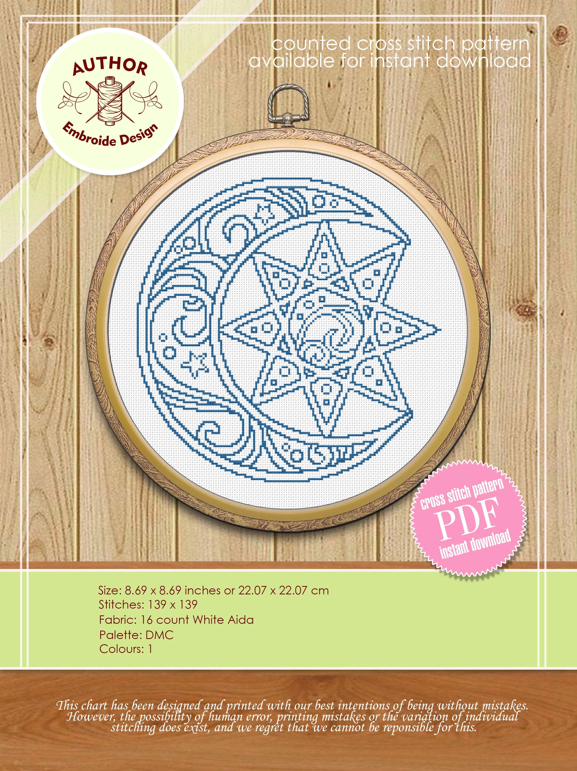 Crescent Moon Cross Stitch Pattern Download PDF Christmas Moon ...