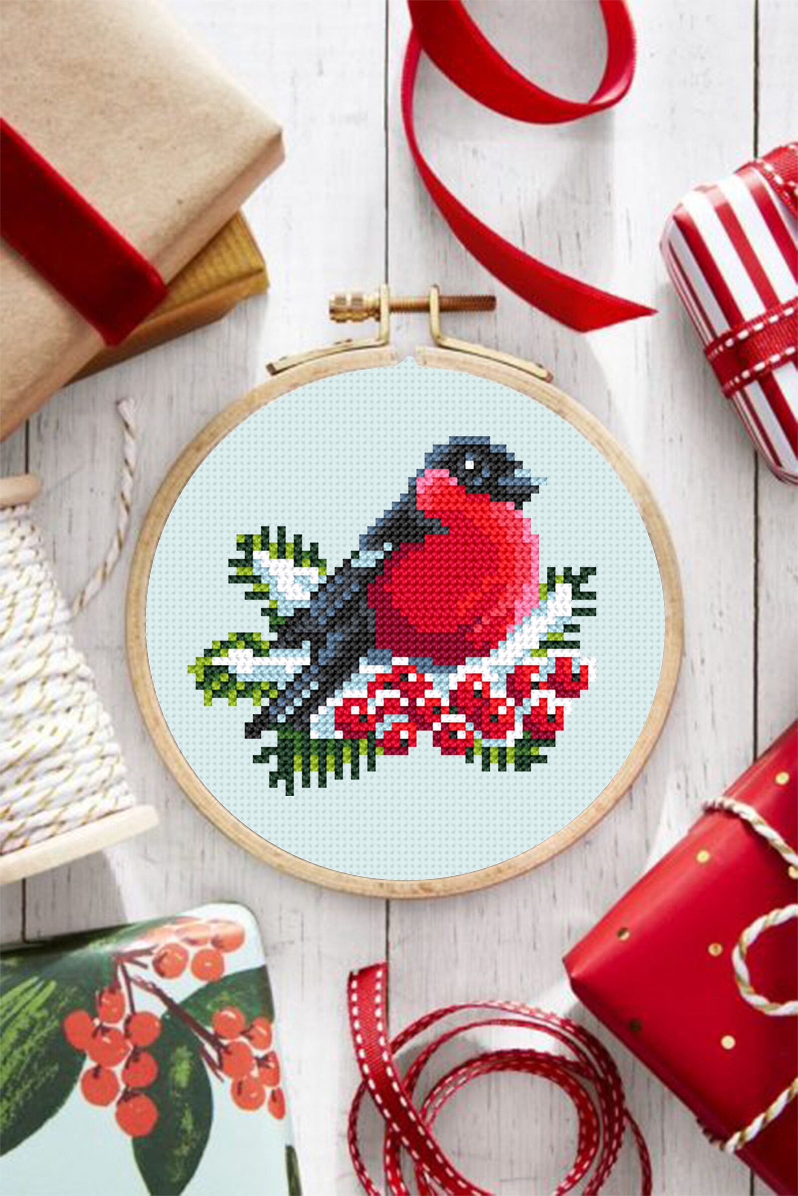 Red Birds Cross Stitch Pattern Download PDF Small Christmas Etsy