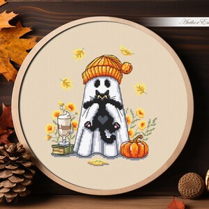 Cute Ghost With Black Cat Cross Stitch Pattern PDF Download Set of 3 ...