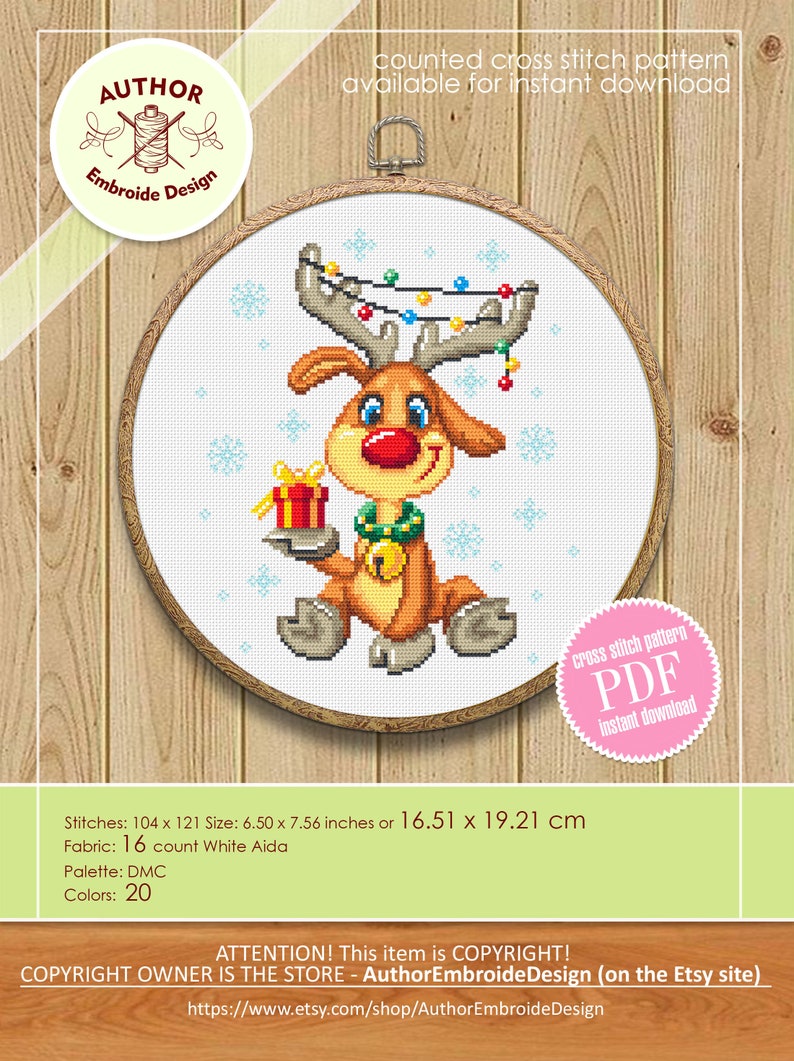 Cute Christmas Deer Cross Stitch Pattern Download PDF Winter Cross ...
