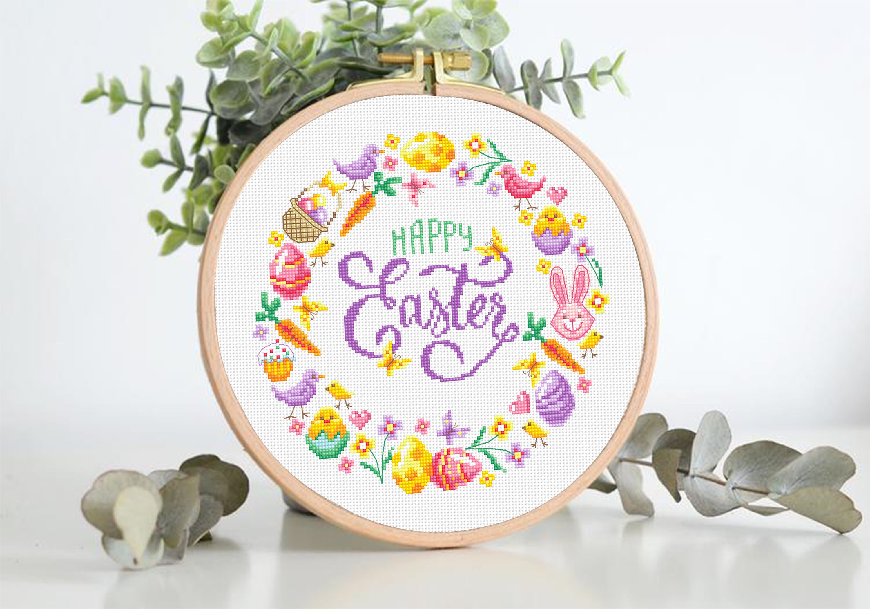 Easter Wreath Cross Stitch Pattern PDF Download Happy Easter Cross ...