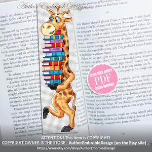 Lustiges Lesezeichen Kreuzstichmuster PDF Download Giraffe Kreuzstichvorlage, Kinder Lesezeichen Muster digitales PDF, Buchzubehör #B331