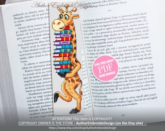Funny bookmark cross stitch pattern PDF download Giraffe cross stitch chart, Kids bookmark pattern digital PDF, Book accessories #B331