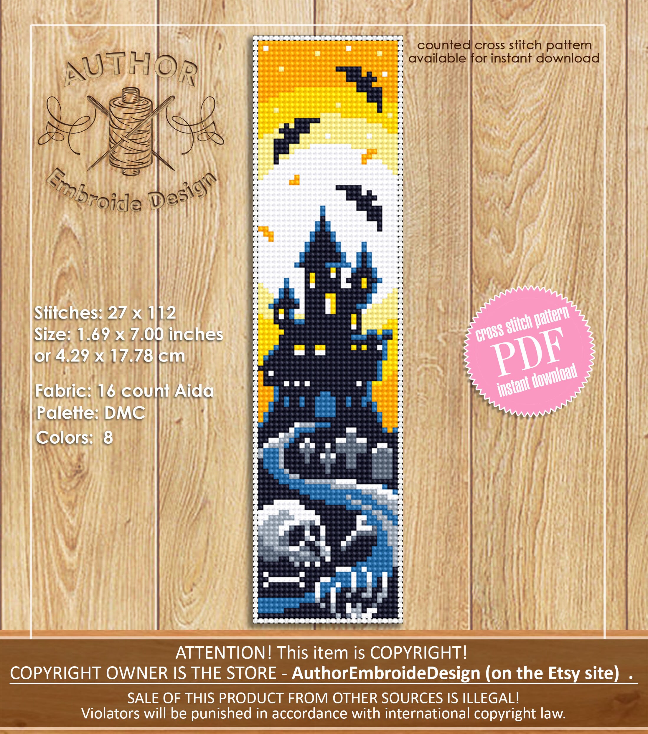 Halloween Bookmark Cross Stitch Pattern PDF Download Spooky Haunted ...