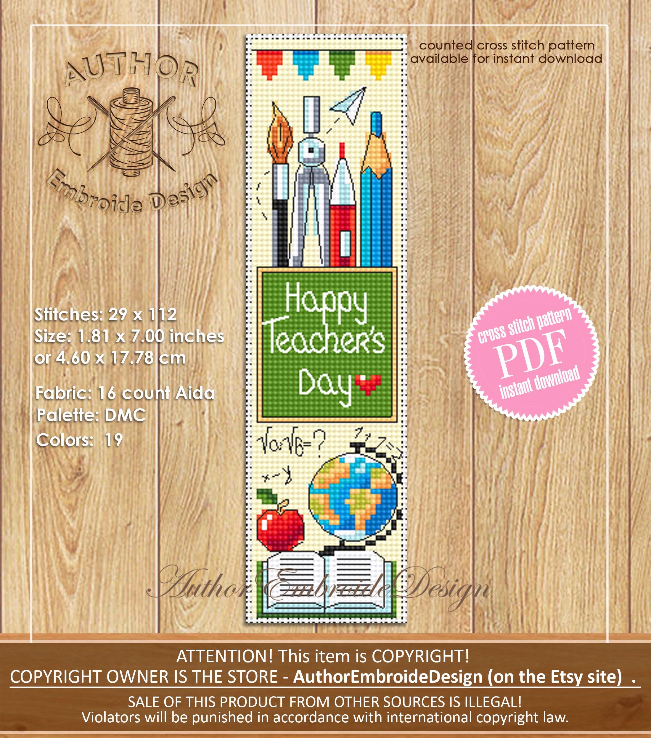 Teacher Bookmark Cross Stitch Pattern PDF Download Happy Teachers Day ...