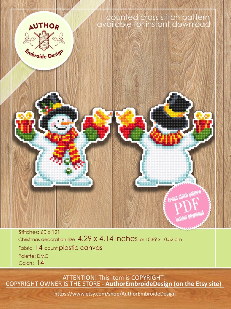 Christmas Snowman Cross Stitch Pattern PDF Download Double-sided ...