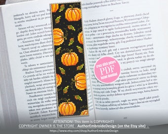 Pumpkin fall bookmark cross stitch pattern PDF download Pumpkin cross stitch chart Handmade bookmark digital pattern Autumn embroidery #B228