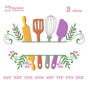 Keukengerei splitframe machineborduurontwerp 3 maten, borduurpatroon bakgereedschap, kookborduurbestanden, schortontwerp #R33