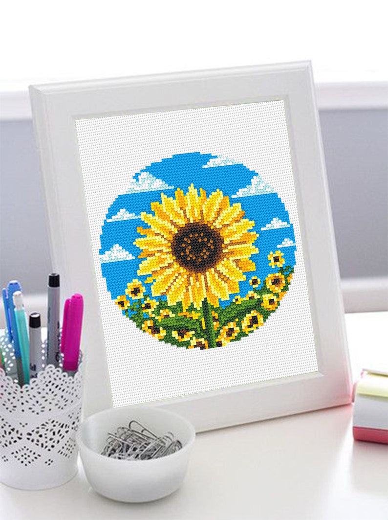 Sunflower Cross Stitch Pattern Download PDF Yellow Flowers Etsy