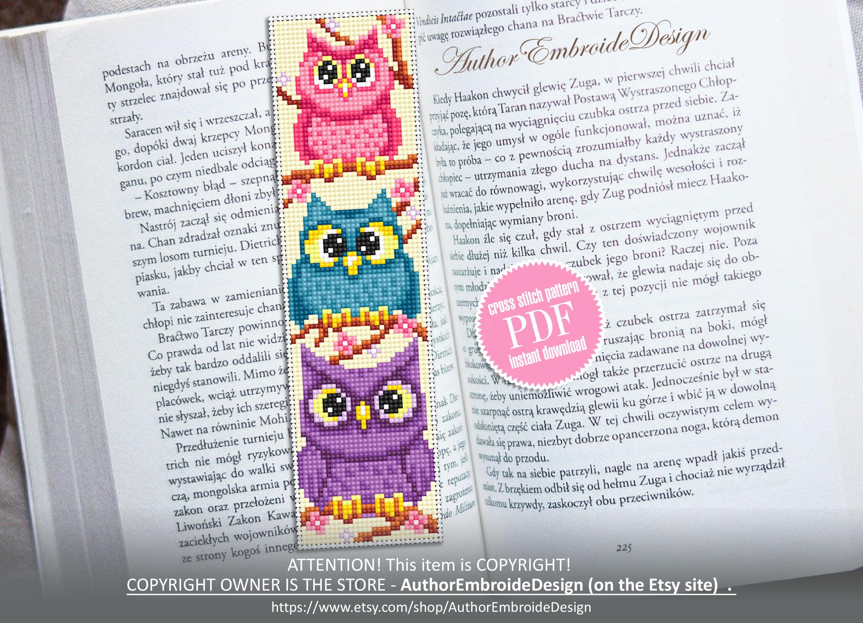 Owl bookmark cross stitch pattern PDF download Funny birds cross stitch chart, Cute bookmark pattern