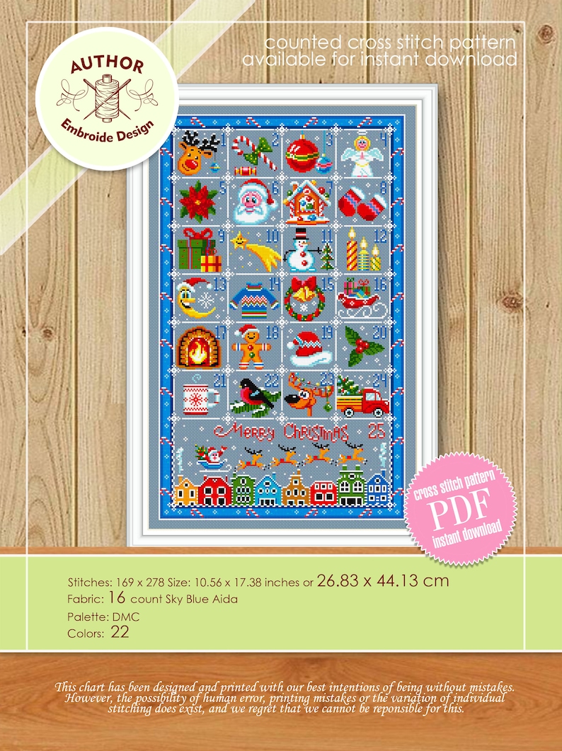 Christmas Advent Calendar Cross Stitch Pattern Download PDF Etsy