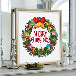 Merry Christmas Cross Stitch Pattern Download PDF Christmas Wreath ...
