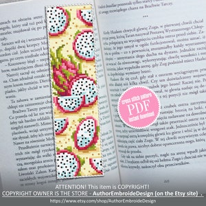 Dragon fruit bookmark cross stitch pattern download PDF Tropical fruit Pitaya cross stitch chart, Digital bookmark pattern, Fruit art #B156