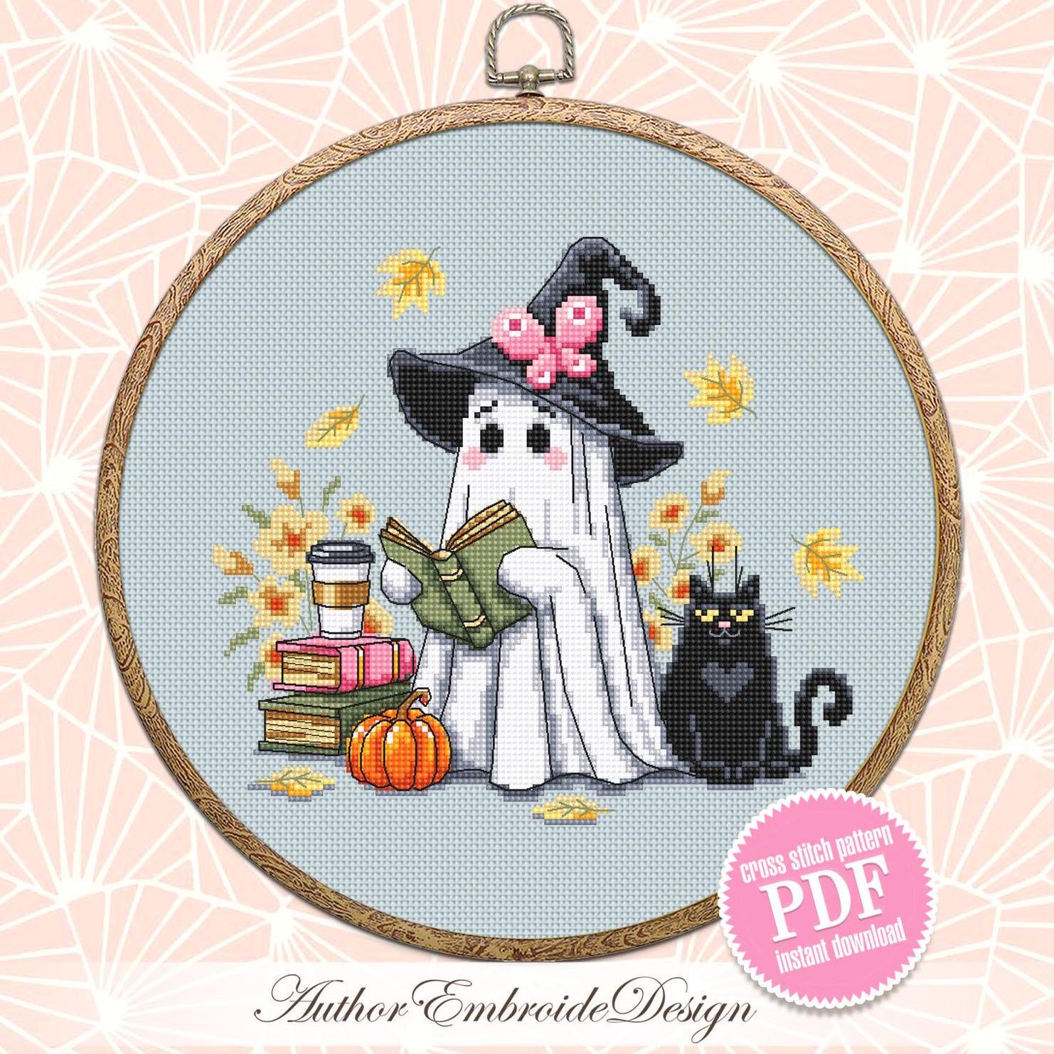 Cute Ghost Cross Stitch Pattern PDF Download Ghost Witch Cross Stitch ...