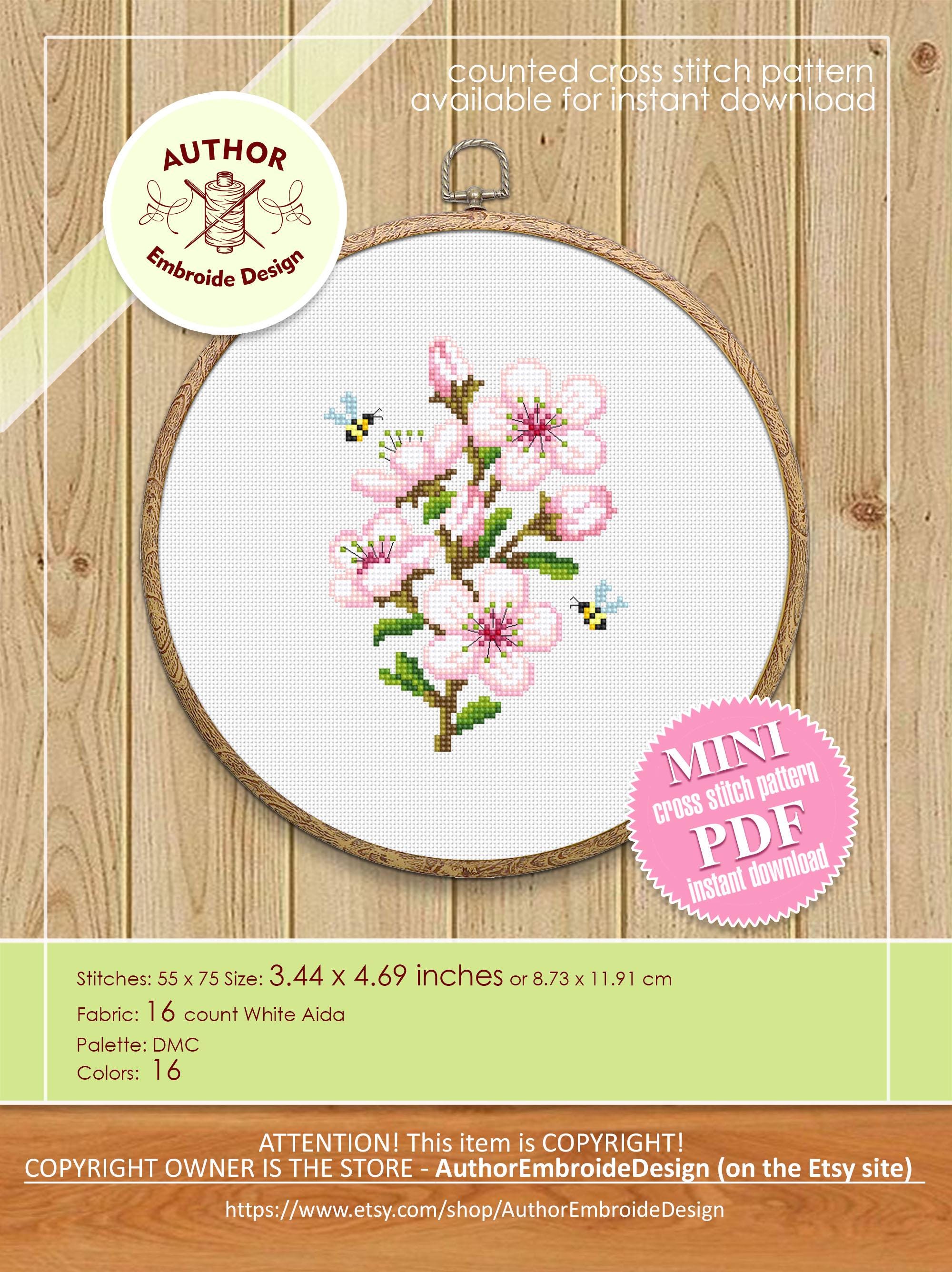 Small Cherry Blossom Cross Stitch Pattern PDF Download Sakura