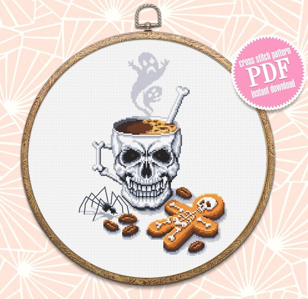 Halloween Coffee Mug Cross Stitch Pattern Download PDF, Gothic ...