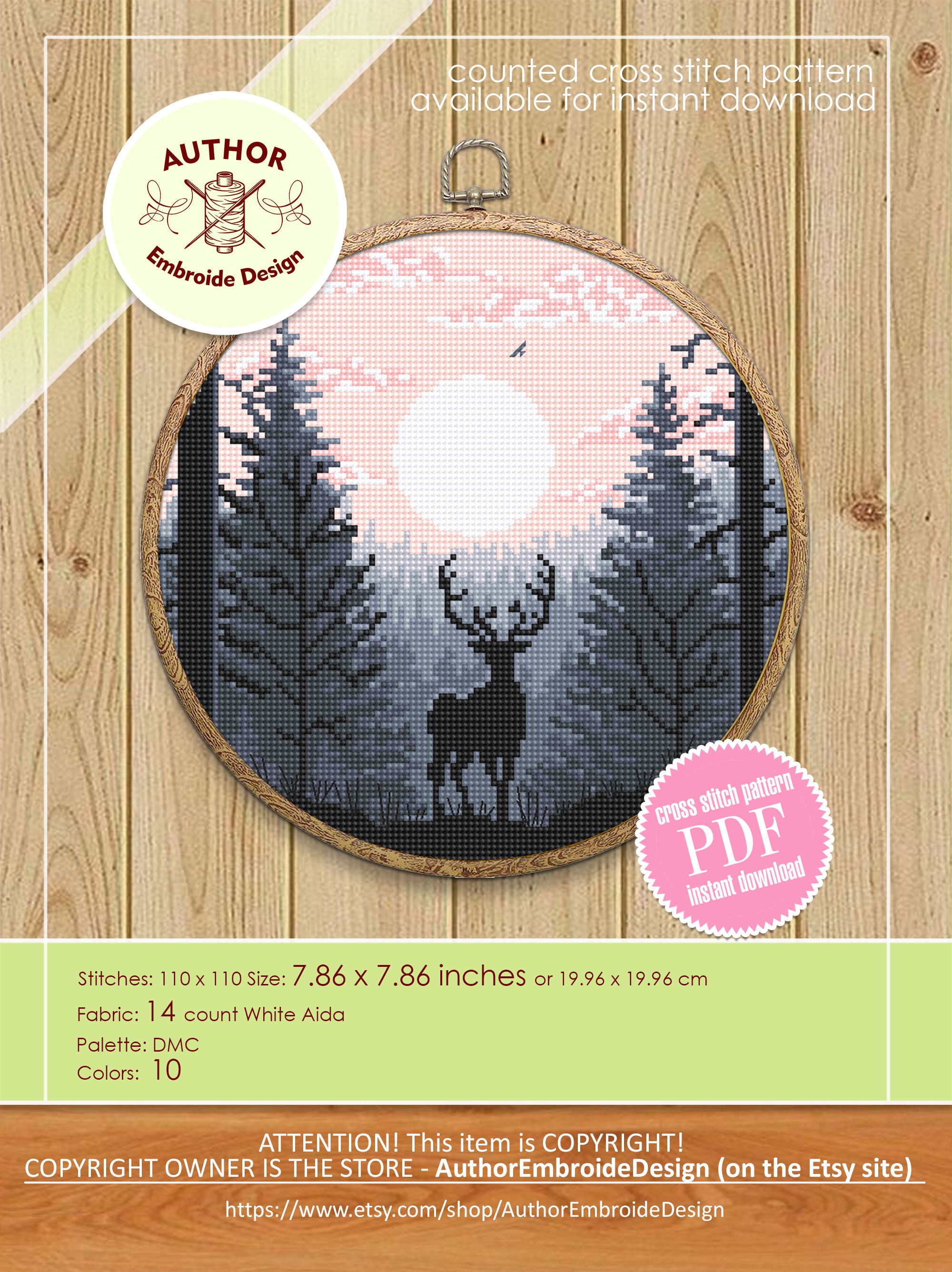 Nature Landscape Cross Stitch Pattern PDF Download Deer Cross Stitch ...