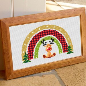 Christmas Rainbow Reindeer Cross Stitch Pattern PDF Download, Buffalo ...