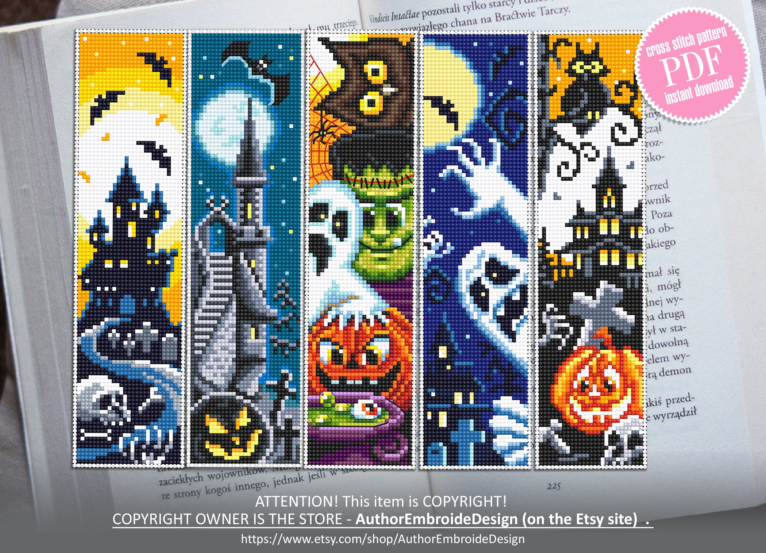 Halloween Bookmark Set Cross Stitch Pattern Download PDF Handmade ...