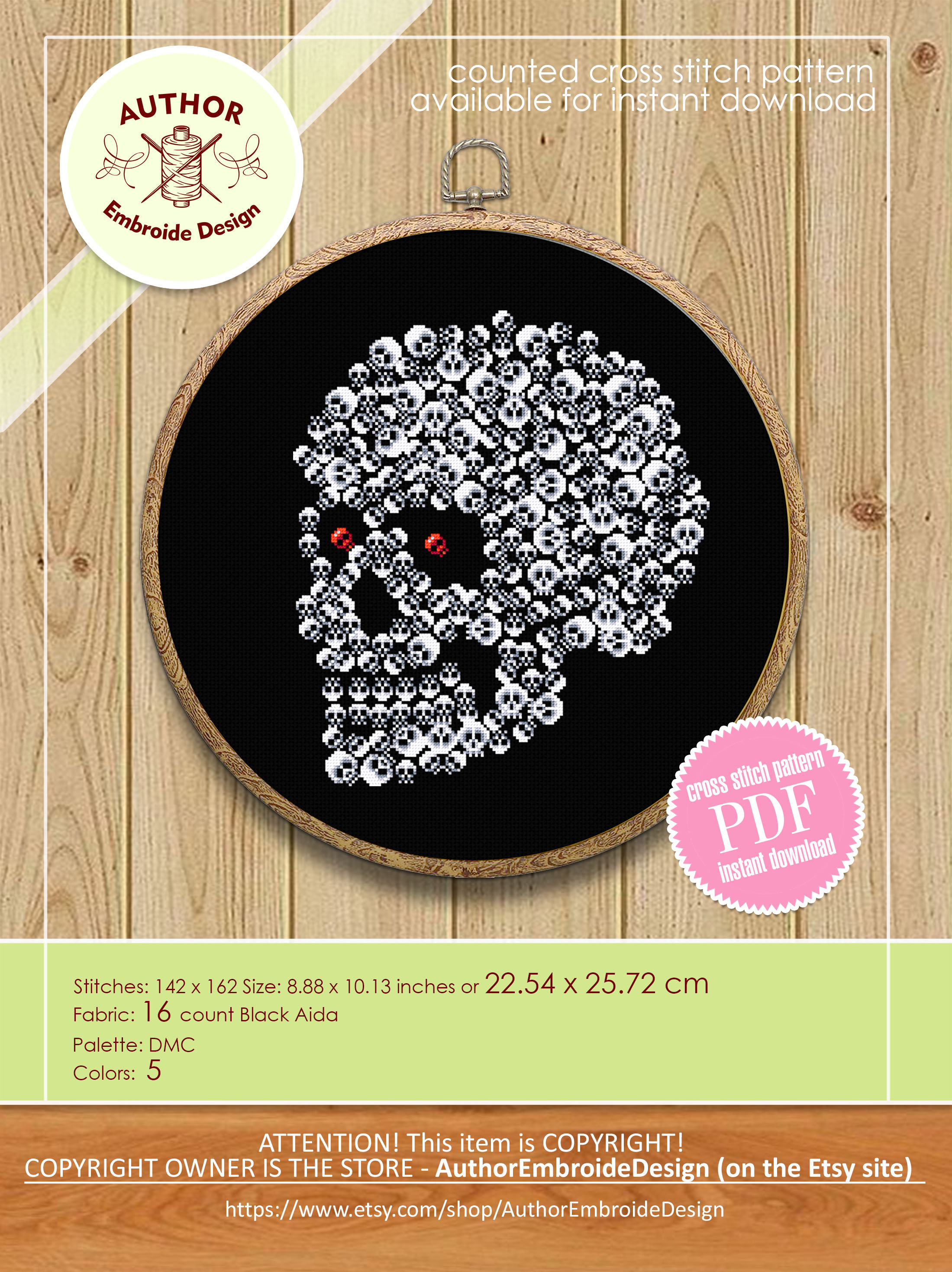 Halloween Skulls Cross Stitch Pattern Download PDF Gothic Ornament ...