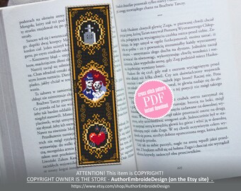 Gothic bookmark cross stitch pattern PDF download Gothic cross stitch chart, Goth wedding as Skeleton couple, Gothic heart #B131