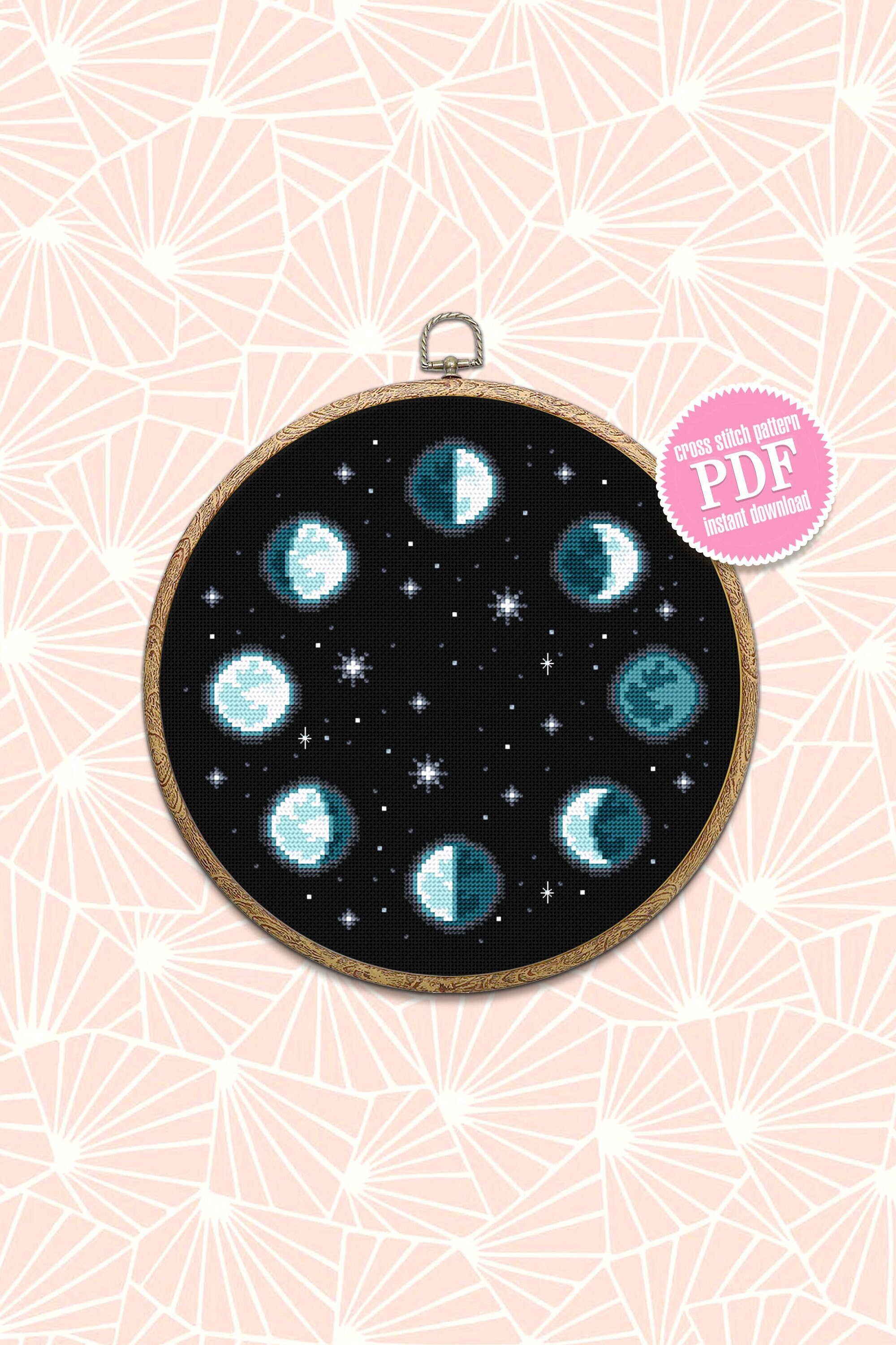 Moon Phases Cross Stitch Pattern Download PDF Space Cross - Etsy