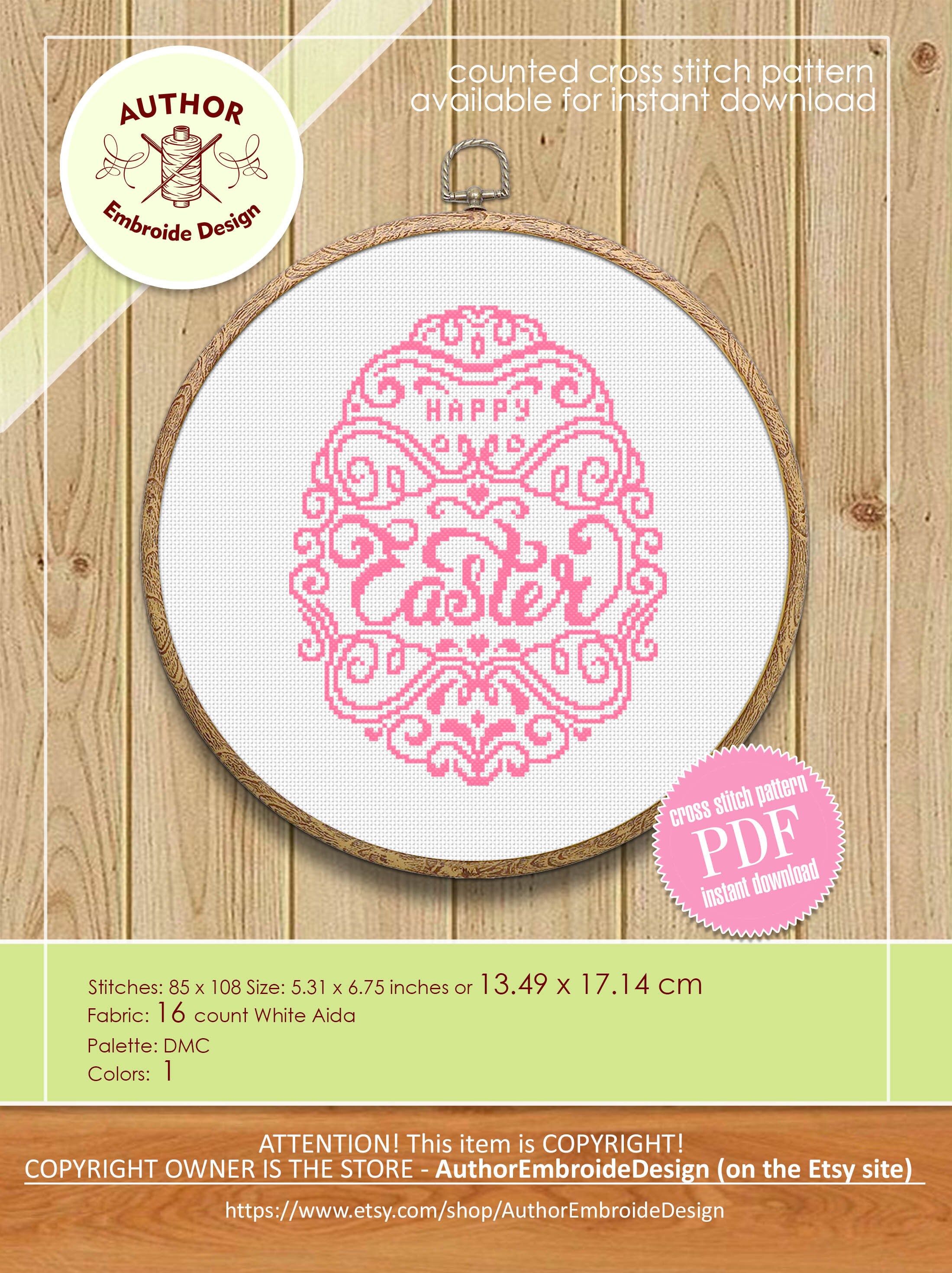 Easter Egg Cross Stitch Pattern PDF Happy Easter Cross Stitch Download ...