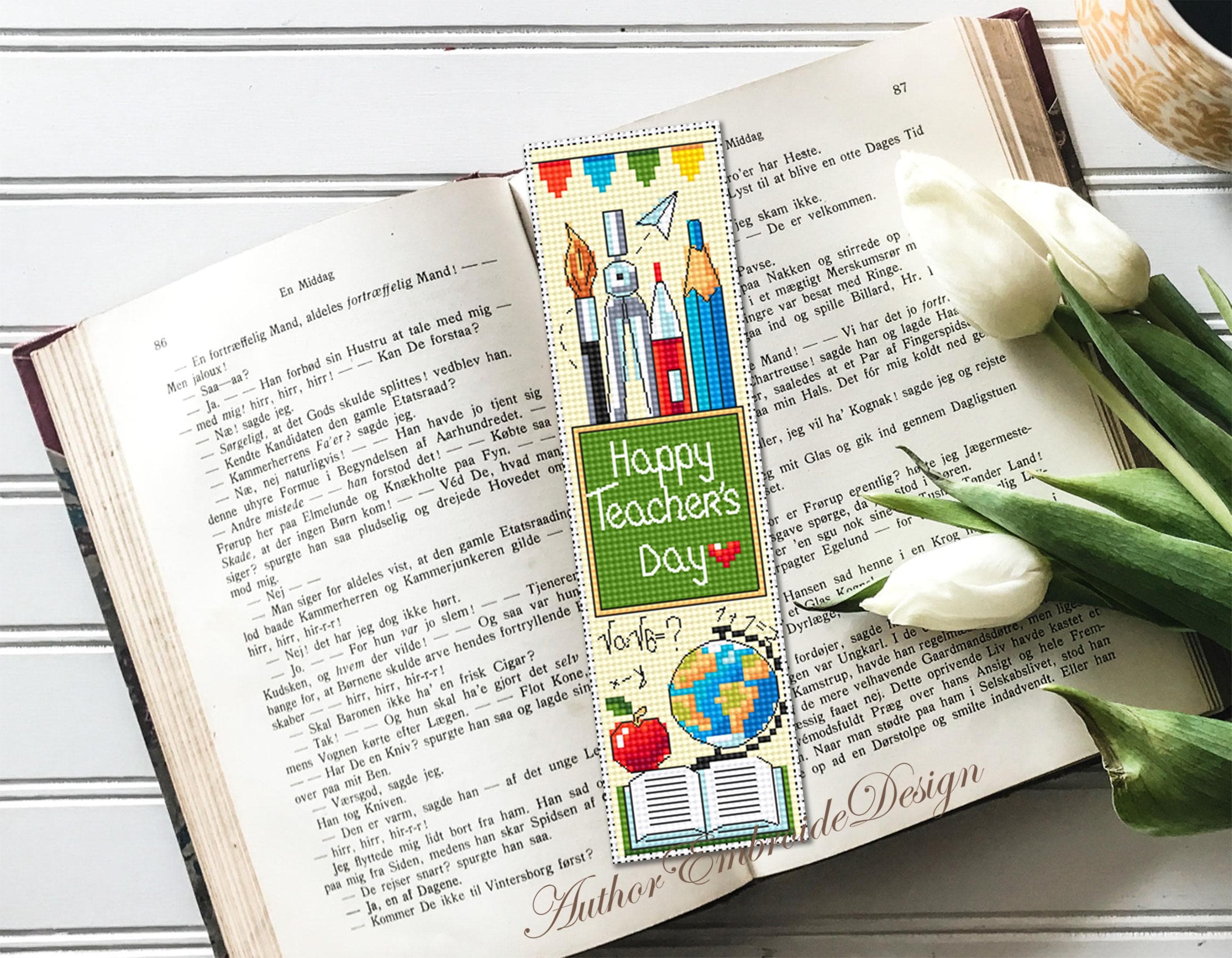 Teacher Bookmark Cross Stitch Pattern PDF Download Happy Teachers Day ...