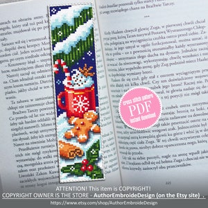 Bookmark cross stitch pattern download PDF Christmas coffee mug cross stitch Holiday embroidery PDF, Gingerbread man cross stitch chart #B81