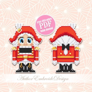 Nutcracker cross stitch pattern PDF download Double-sided Christmas tree decor for plastic canvas, Nutcracker ornament cross stitch #N100