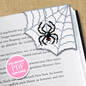 Spider web Corner bookmark cross stitch pattern PDF download Spider cross stitch chart, Spooky bookmark pattern digital PDF #B403
