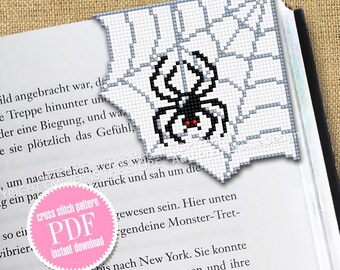 蜘蛛の巣コーナーブックマーククロスステッチパターンPDFダウンロード