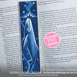 Bookmark cross stitch pattern download PDF Blue whale pattern PDF Unique handmade bookmark digital Sea animal cross stitch ocean scene #B69