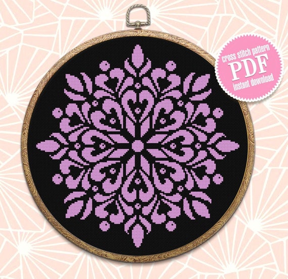 Easy mandala cross stitch pattern download PDF Monochrome geometric pattern digital PDF Quick cross stitch chart Modern beginner stitch #M56