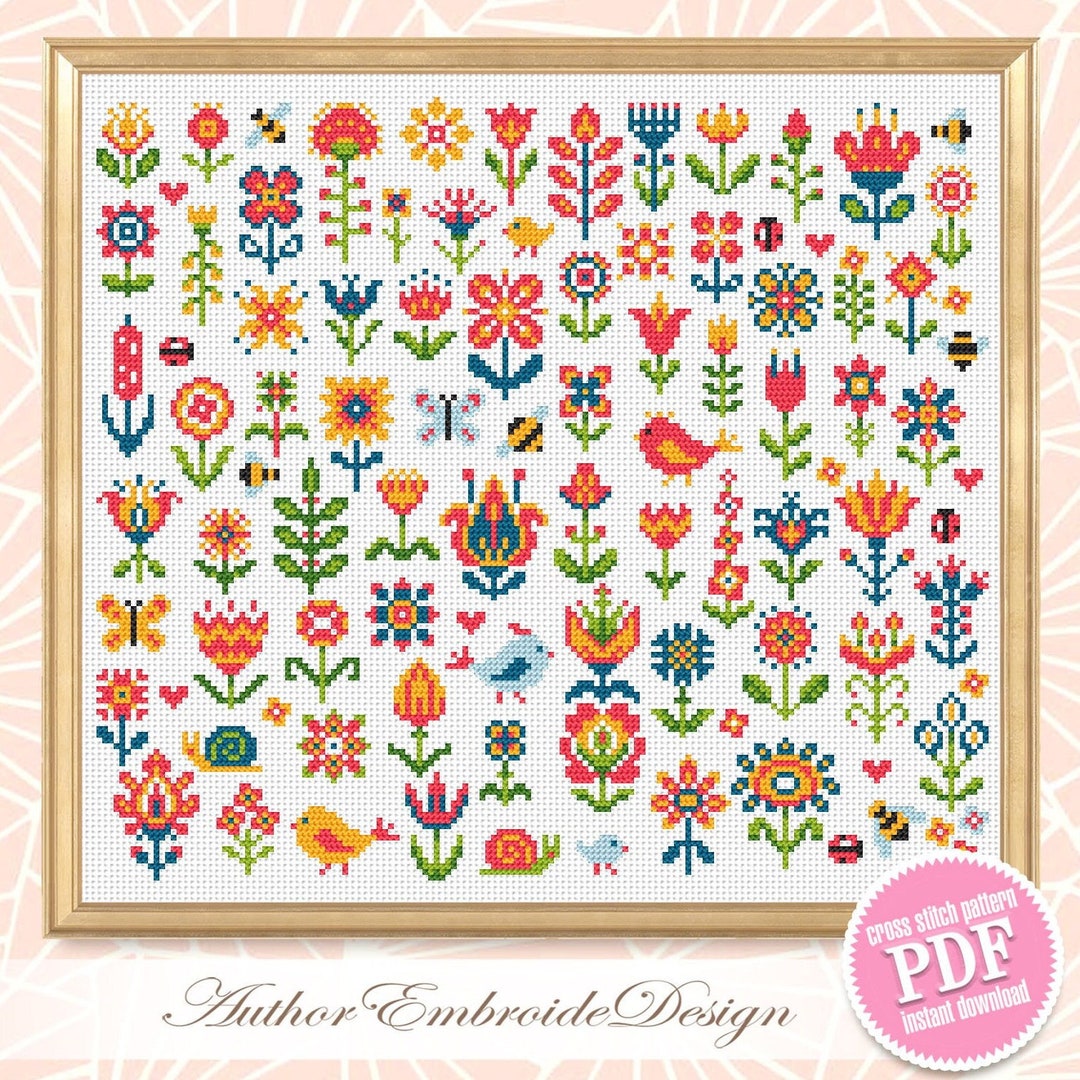Folk Flowers Cross Stitch Pattern PDF Download Tiny Flower Sampler ...