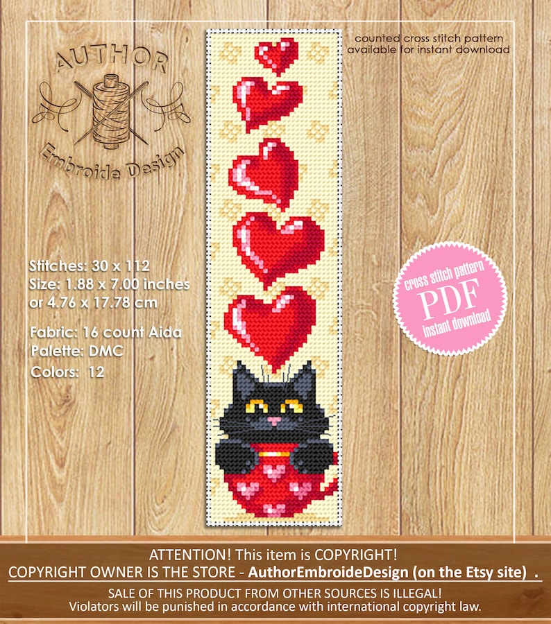 Cat Bookmark Set Cross Stitch Pattern Download PDF Handmade Bookmark ...