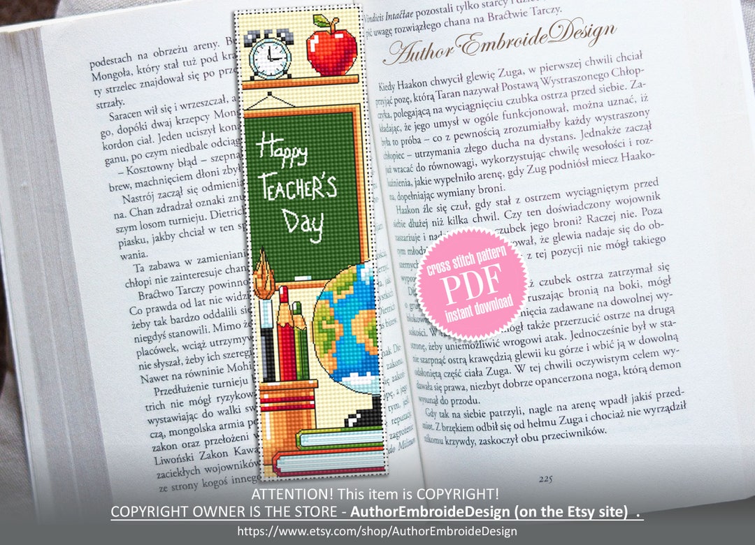 Teacher Bookmark Cross Stitch Pattern Download PDF Happy Teachers Day ...